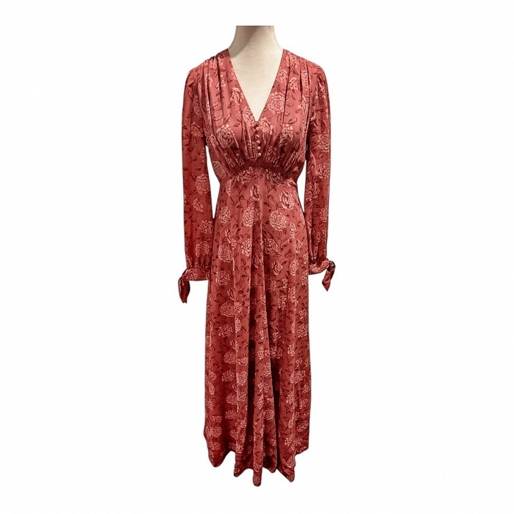 Gal Meets Glam Florence Pink Floral Maxi Dress Sz 4 Romantic Tie Cuff Gown - Picture 2 of 8